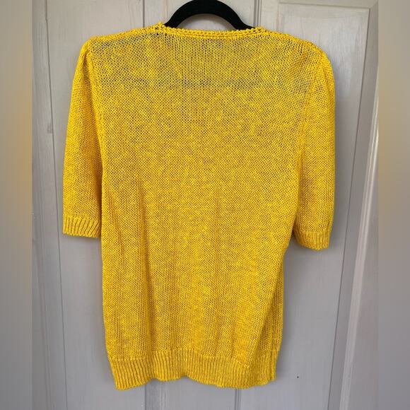 Vintage Loly Tops Yellow Open Knit Short Sleeve Sweater – Made in Italy Medium - Picture 2 of 5